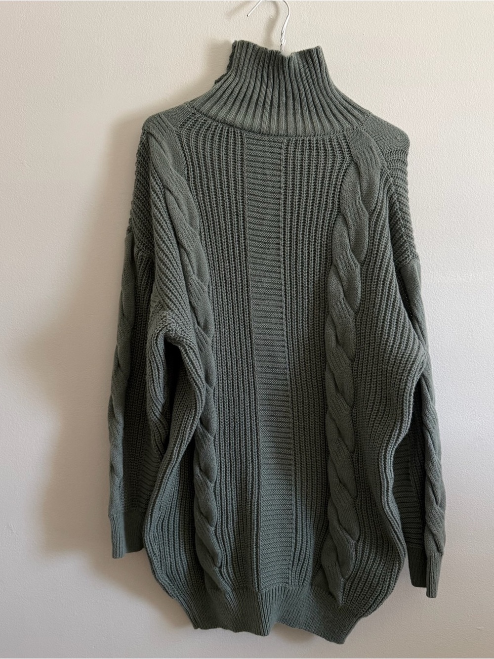 Oversized Cable Knit Turtleneck Sweater Dress - Green